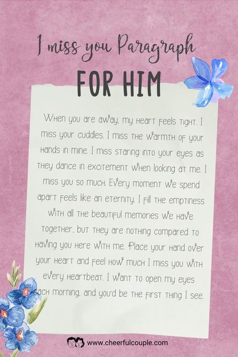 Cute Image of I Miss You Paragraph for Him - A love note for your husband or boyfriend Paragraph For Him, Paragraph For Boyfriend, Love Paragraphs, Love Paragraphs For Him, Love Paragraph, Boyfriend Scrapbook, Letter For Him, Paragraphs For Him