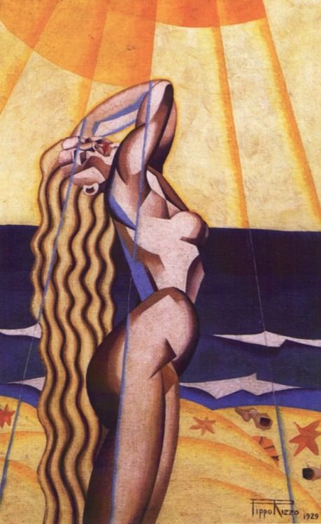 Naked in the Sun by Pippo Rizzo. Oil on canvas, 1929 Futurism Graphic Design, Posters Italy, Stained Glass Illustration, Italian Futurism, Glass Illustration, Futurism Art, Mad Scientists, Skateboard Girl, 1920s Style