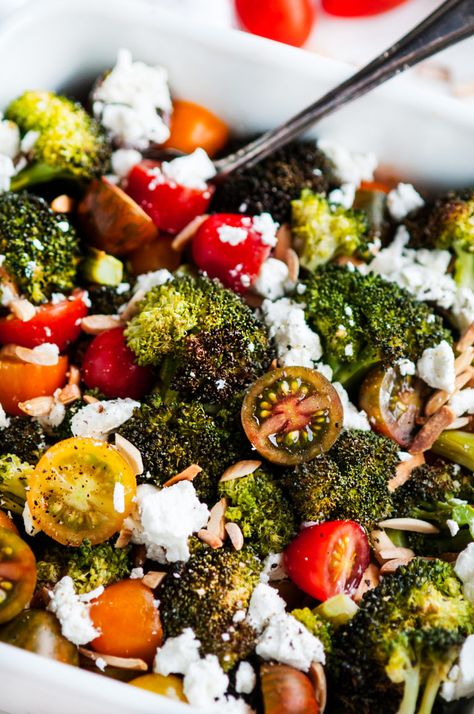 Roasted Broccoli Goat Cheese Salad - Aberdeen's Kitchen Broccoli Goat Cheese, Salad Goat Cheese, Healthy Light Lunches, Broccoli Side Dish, Light Lunches, Salad For Dinner, Eat Enough, Cold Salads, Fall Salad