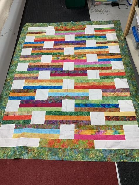 Villa Rosa Designs | Cherrydale pattern with borders to make it a bit bigger. | Facebook Villa Rosa Quilt Patterns, Scrap Quilt Blocks, Charity Quilt Patterns, Rail Fence Quilts, Easy Quilt Ideas, Disappearing Blocks, Jelly Roll Quilting, Strip Quilting, Prayer Quilt