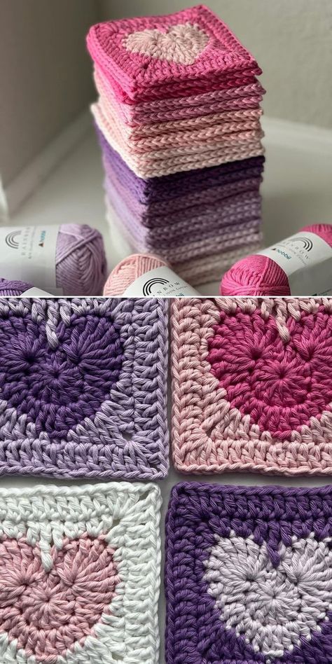 Crochet Heart Granny Square Ideas & Patterns | Crochetpedia Cute Granny Square Pattern Free, Granny Heart Square Crochet, Easy Crochet Square Patterns, Different Crochet Granny Squares, Free Heart Granny Square Pattern, Crochet Heart Square Pattern, Easy Crochet Projects Granny Square, Different Crochet Squares, Quick Granny Square Projects