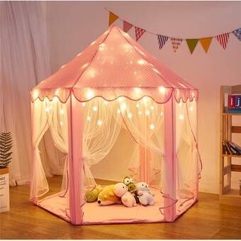 Backyard Discovery Columbus 3.75' x 3.91' Playhouse & Reviews | Wayfair Girls Play Tent, Fairy Houses Kids, Led Star Lights, Indoor Tents, Kids Castle, House Tent, Star String Lights, Star Lights, Fairy Castle