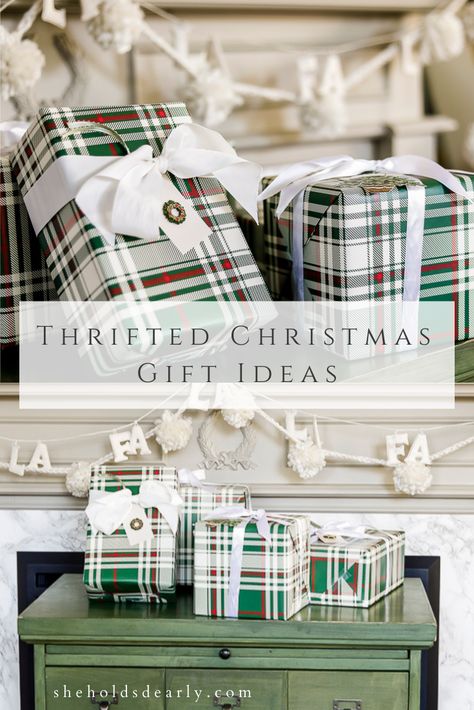 There is no reason you can't use thrifted items to put together beautiful, meaningful gifts for your favorite people this year! Thrift Store Gifts, Farmhouse Christmas Tree Decor, Thrifted Christmas, Thrifty Christmas, She Holds Dearly, Thrifting Tips, Elegant Farmhouse, Tree Decor Christmas, Holiday Picks