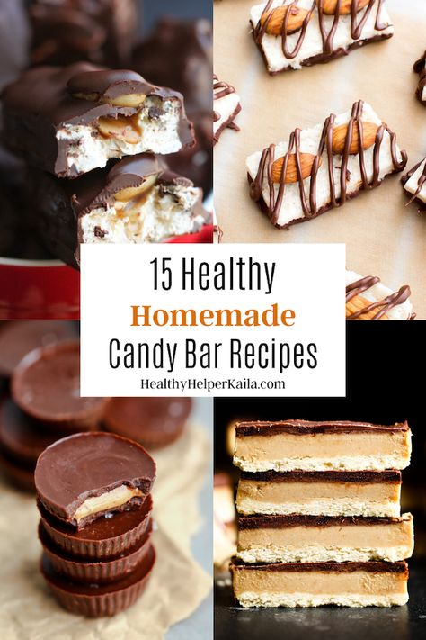 15 Healthy Homemade Candy Bar Recipes • Healthy Helper Bar Recipes Healthy, Easy To Make Treats, Healthy Candy Recipes, Candy Bar Recipes, Homemade Candy Bars, Candy Bar Recipe, Homemade Dark Chocolate, Homemade Peanut Butter Cups, Candy Alternatives