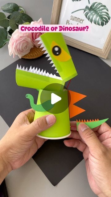 Crocodile Craft, Diy With Kids, Paper Dinosaur, Paper Cup Crafts, Craft Work For Kids, Tutorial Origami, Puppets For Kids, Diy Fashion Scarf, Dinosaur Activities