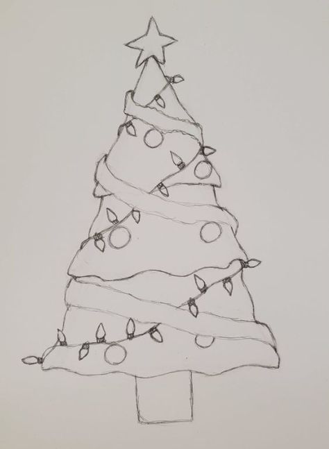 How to Draw a Christmas Tree Easy - Art by Ro Christmas Tree Ideas Sketch, Christmas Draw Tree, How To Draw A Xmas Tree, Christmas Tree Drawings Art, X Mas Drawing Ideas, Easy To Draw Christmas Tree, Christmas Tree Drawings Easy, Cute Drawings For Christmas, Christmas Tree Simple Drawing