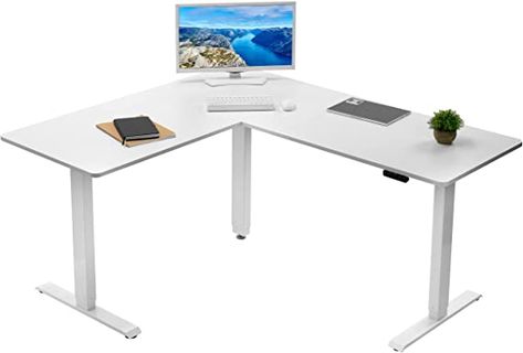 Amazon.com: VIVO Electric Height Adjustable 63 x 55 inch Corner Stand Up Desk, White 3 Part Table Top, White Frame, L-Shaped Standing Workstation, DESK-E3CTW : Office Products Corner Standing Desk, Standing Desk Height, Standing Work Station, Corner Workstation, Electric Desk, Space Dividers, Shaped Desk, Electric Standing Desk, Stand Up Desk