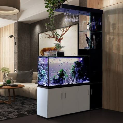 Bedroom Fish Tank, Bathroom Aquarium, Modern Aquarium, Home Decor Ideas Paint, Fish Tank Wall, Home Decor Bedroom Ideas, Modern Partition Walls, Apartment Ideas Aesthetic, Apartment Ideas For Men