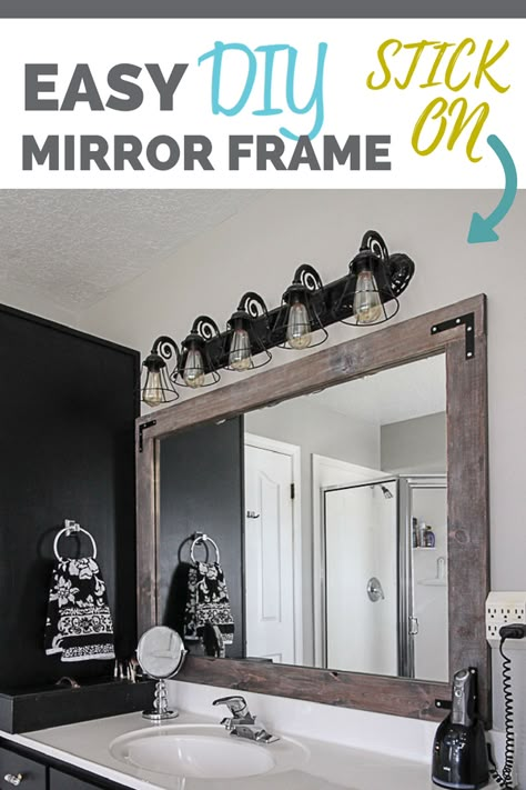 Mirror Frame Paint, Diy Mirror Frame, Spiegel Diy, Do It Yourself Decoration, Bathroom Diy Ideas, Stick On Mirror, Bathroom Mirrors Diy, Diy Home Decor For Apartments, Rustic Farmhouse Bathroom