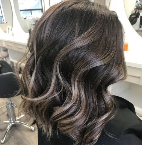 Silver Hair Highlights For Dark Hair Grey Brown Hair, Silver Hair Highlights, Gray Balayage, Bronde Hair, Brunette Balayage, Dark Hair With Highlights, Balayage Blonde, Brunette Balayage Hair, Brown Hair Balayage