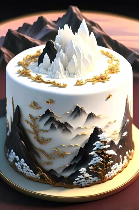 Cake Decorating Ideas Christmas, Snowboard Cake, Mountain Wedding Cake, Christmas Cake Decorating Ideas, Winter Torte, Mountain Cake, Christmas Cake Decorating, Woodland Cake, Birthday Cake Decorating Ideas