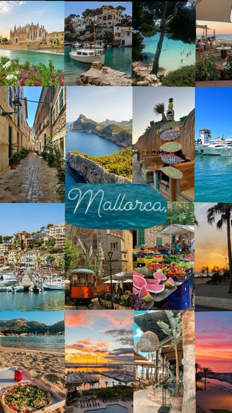 beautiful Mallorca 💙. What collage should I do next? Lmk and I'll do it. 💙 #beach #sun #mallorca #spain #love #holiday #summer #sea #boats #happiness #viral #fyp Spain Collage, Mallorca Spain Aesthetic, Mallorca Aesthetic, Mallorca Summer, Spain Honeymoon, Mallorca Beaches, Majorca Spain, Pastries Recipes, Spain Mallorca