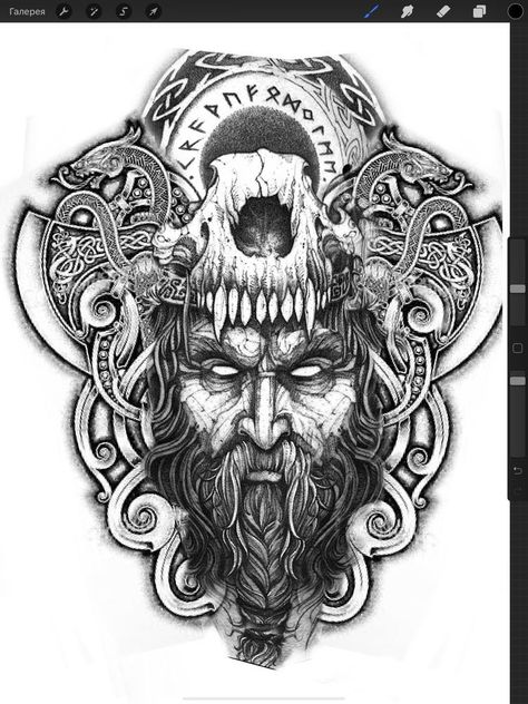 Viking Tattoos Chest, Viking Tattoos Design, Viking Chest Tattoo Men, Nordic Back Tattoo, Viking Gods Tattoo, Tattoo Odin, Loki Tattoo, Viking Drawings, Viking Compass Tattoo