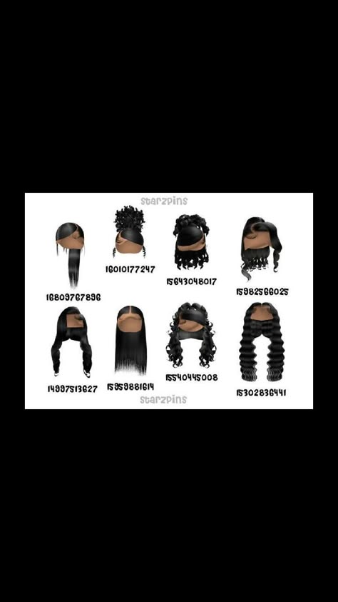 Outfits Codes For Bloxburg, Black Hair Roblox Codes, Coding Clothes Hair, Hair Roblox Codes, School Codes, Berry Ave Decals, Black Hair Id Roblox, Brookhaven Code, Curly Hair Advice