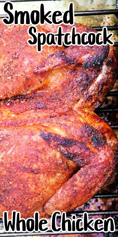 Smoked spatchcock chicken with dry rub is great. We will show you how to cut it and smoke on a Traeger or Green Mountain to tender and juicy Smoked Spatchcock Chicken, Traeger Chicken, Smoked Chicken Recipes, Smoked Whole Chicken, Whole Chicken Recipe, Low Carb Meats, Reheat Chicken, Spatchcock Chicken, Whole Chicken Recipes