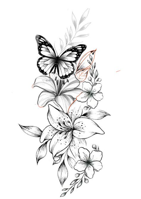 Butterfly Arm Tattoo Men, Hibiscus Flower With Butterfly Tattoo, Medium Tattoos Ideas, Butterfly Lotus Flower Tattoo, Waterlilly Tattoo Arm, Tulip And Butterfly Tattoo, Butterfly Arm Tattoos For Women Sleeve, Medium Sized Tattoos For Women, Flowers With Butterfly Tattoo