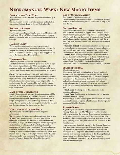 Dnd Magic Items Necromancer, Dnd Necromancy Items, Dnd Necromancer Items, Necromancer Items, Necromancer Magic, Necromancy Spells, Dnd Spells, Dungeons And Dragons Rules, Homebrew Items