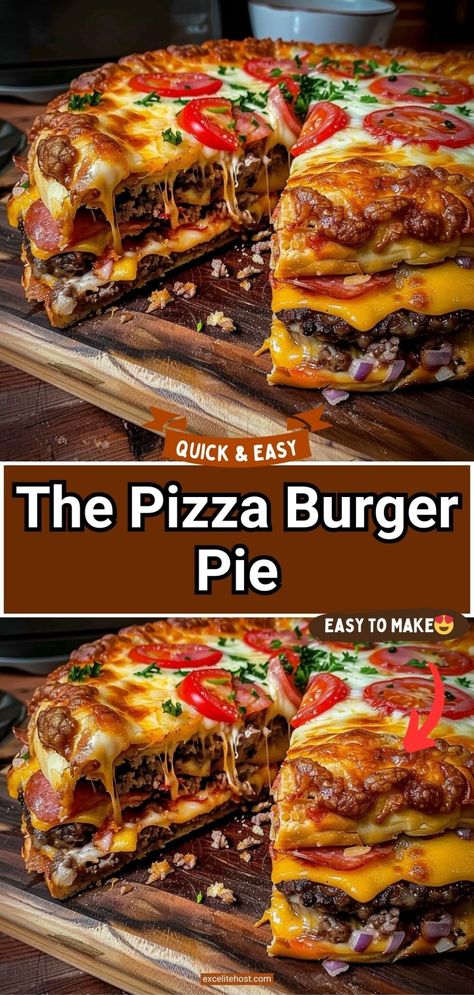 The Pizza Burger Pie Hamburger Pizza Pie, Beef Pizza Pie, Pizza Burger Pie Recipe, Pizza Burgers Ground Beef, Hamburger Pizza Recipes, Pizza Burger Pie, Cheeseburger Pizza Recipe, Pizza Burgers Recipe, Pizza Burger