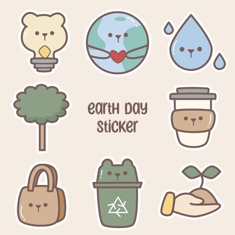 Earth day sticker bear | Premium Vector #Freepik #vector #sustainability #environmental-sustainability #eco-friendly #sustainable-energy Eco Friendly Drawing, Earth Day Stickers, Environmental Stickers, Earth Stickers, Hero Ideas, About Earth, Kawaii Drawing, Cartoons Dancing, Day Stickers