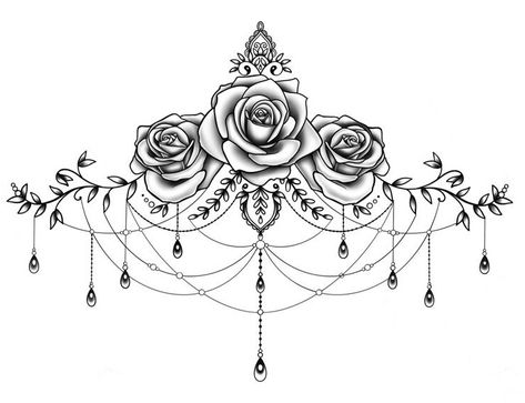 Ornamental Sternum Tattoo, Chest Tattoo Quotes, Chest Tattoo Female Upper, Tiara Tattoo, Rose Vine Tattoos, Sternum Tattoo Design, Chest Tattoo Female, Vine Tattoo, Rose Tattoos For Women