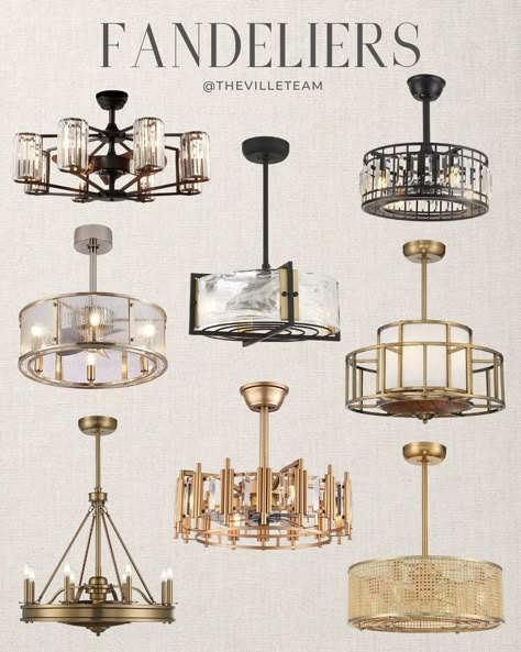 Chandelier With Fan Master Bedrooms, Cool Ceiling Fans With Lights, Extra Large Fandelier, Kitchen Fan Light, French Farmhouse Ceiling Fan, Modern Vintage Chandelier, Ceiling Fan With Chandelier Light, Fan Chandelier Combo Living Room, Chandelier Fan Living Room