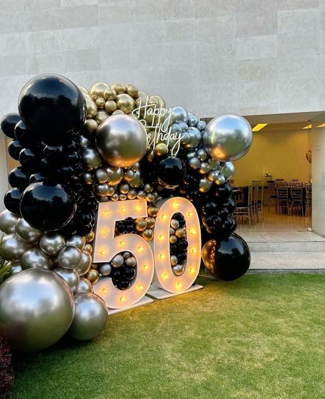 60 Themed Party Ideas For Men, Birthday 50 Men Decoration, 50th Men’s Birthday Themes, Birthday Party 50th Men, Dads 65th Birthday Ideas, 50yh Birthday Party Ideas, 50th Bday Decorations For Men, 50th Themed Birthday Party For Men, 60th Balloon Garland