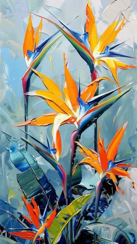 Bird Of Paradise Plant Painting, Bird Of Paradise Flower Painting, Birds Of Paradise Drawing, Birds Of Paradise Painting, Bird Of Paradise Painting, Paradise Painting, Birds Of Paradise Flower, Flower Picture, Abstract Floral Art