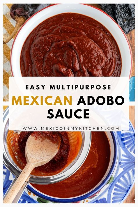 The best adobo sauce for traditional Mexican dishes like red enchiladas, pozole, tamales, pork stew, menudo, chilorio, and chilaquiles. Chili In Adobo Sauce Recipes, How To Make Adobo Sauce, Chilis In Adobo Sauce Recipes, Recipes With Chipotles In Adobo Sauce, Chipotles In Adobo Recipes, Traditional Mexican Dishes, Homemade Dips, Potluck Dinner, Homemade Mexican