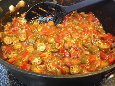 Okra And Tomatoes Southern, Stewed Tomatoes And Okra, Stewed Tomatoes And Okra Recipe, Southern Okra, Stewed Okra And Tomatoes, Tomatoes And Okra, Okra And Tomato Recipe, Stewed Okra, Okra Recipe