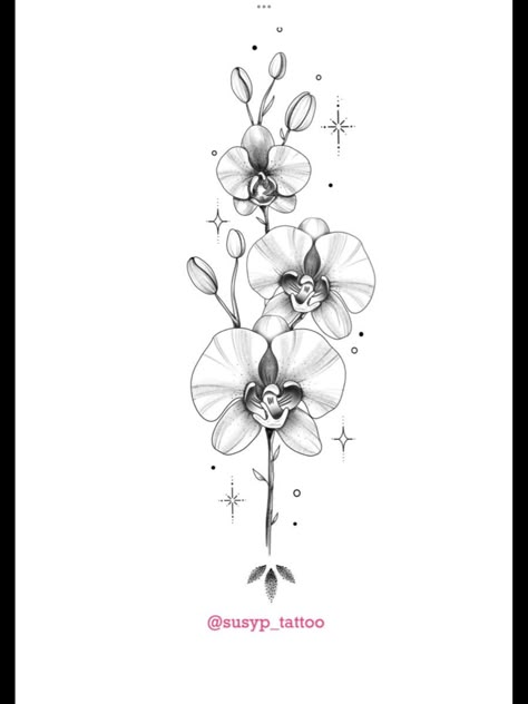 Vanilla Orchid Tattoo, Orkid Flower Tattoo Design, Orchid And Water Lily Tattoo, White Orchids Tattoo, Lavender And Orchid Tattoo, Moon Orchid Tattoo, Orchid And Bee Tattoo, Orchid Floral Design, Colorful Orchid Tattoo