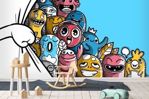 Doodle Wall, Graffiti Murals, Graffiti Cartoons, Wall Drawing, Cartoon Wall, Graffiti Wallpaper, Wall Mural Wallpaper, 3d Cartoon, Mural Wall Art