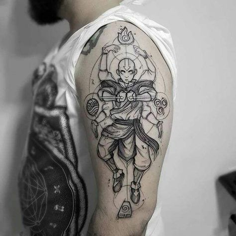 Aang tattoo, Avatar: the last air bender Atla Tattoo, Avatar Tattoo, Naruto Tattoo, Inspiration Tattoos, Cartoon Tattoos, Arm Tattoos, Dope Tattoos, Anime Tattoos, Aang