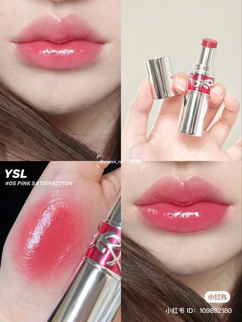 Pink And Red Lipstick, Ysl Makeup Lipstick, Glossy Lipstick, Ysl Makeup, Makeup Accesories, Lip Makeup Tutorial, Pinterest Makeup, Fancy Makeup, روتين العناية بالبشرة