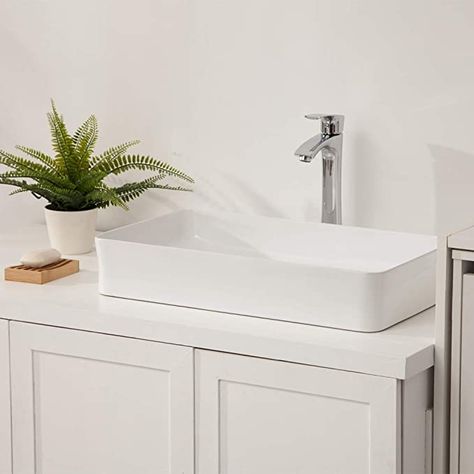 White Basin Sink, White Vessel Sink Bathroom, Bathroom Sink Modern, Sink Above Counter, Above Counter Bathroom Sink, Contemporary Sink, White Vessel Sink, Rectangular Vessel Sink, Rectangular Sink Bathroom