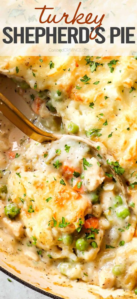 Turkey Shepherd's Pie - Carlsbad Cravings Turkey Shepards Pie, Turkey Shepherds Pie Recipe, Turkey Shepherd's Pie, Turkey Shepherds Pie, Cooked Potatoes, Turkey Pie, Turkey Tetrazzini, Holiday Leftovers, Turkey Casserole