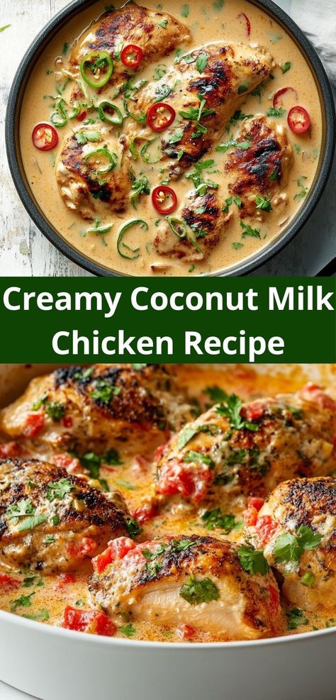 Craving a dish that’s both comforting and delicious? Try this Creamy Coconut Milk Chicken Recipe, featuring tender chicken simmered in a luscious coconut sauce. It's a family-friendly meal that makes dinnertime a delight. Coconut Chicken Recipe, Chicken Recipe For Dinner, Creamy Coconut Chicken, Coconut Milk Sauce, Coconut Chicken Tenders, Milk Chicken, Coconut Milk Chicken, Making Chicken, Chicken Dinner Ideas