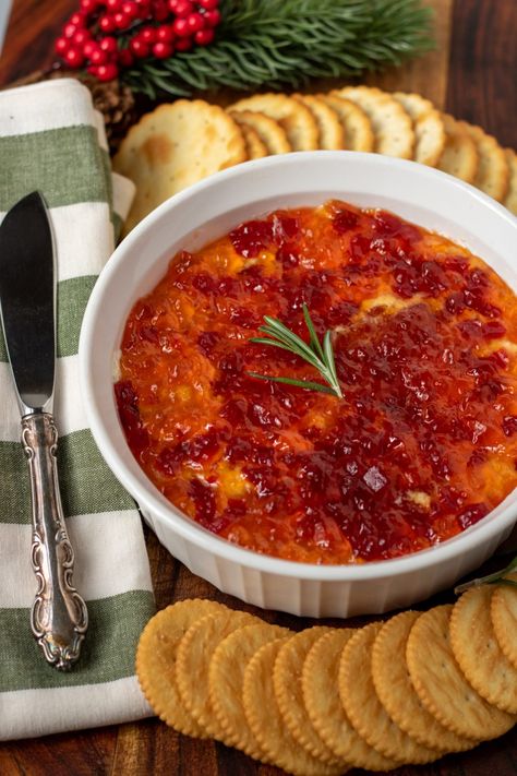 Red Pepper Jelly Cream Cheese Dip - Wine a Little, Cook a Lot Red Pepper Jelly Cream Cheese, Pepper Jelly Cream Cheese Dip, Red Pepper Jelly Appetizer, Pepper Jelly Cream Cheese, Pepper Jelly Dip, Stew Beef Chili, Red Pepper Jelly, Cheese Dip Recipe, Cream Cheese Dip