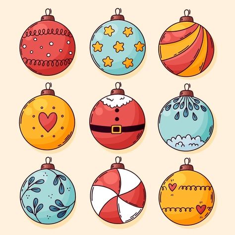 Christmas Decorations Drawings, Hand Drawn Christmas, Ornament Drawing, Christmas Ball Ornaments, Christmas Balls Decorations, Christmas Doodles, Christmas Card Art, Homemade Christmas Cards, 카드 디자인