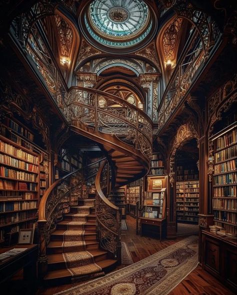 Ethereal Library Aesthetic, Wizards Library, Circular Library, Library Goals, Grand Library, Victorian Library, Magical Library, Fantasy Inspo, Castle House Design