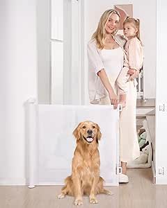 Likzest Retractable Baby Gate, Mesh Baby and Pet Gate 33" Tall, Extends up to 55" Wide, Child Safety Baby Gates for Stairs Doorways Hallways, Dog Gate Cat Gate for Indoor and Outdoor (White) Baby Gates For Stairs, Gates For Stairs, Dog Gates For Stairs, Cat Gate, Gate Pictures, Baby Gate For Stairs, Retractable Baby Gate, Stairs Width, Retractable Gate