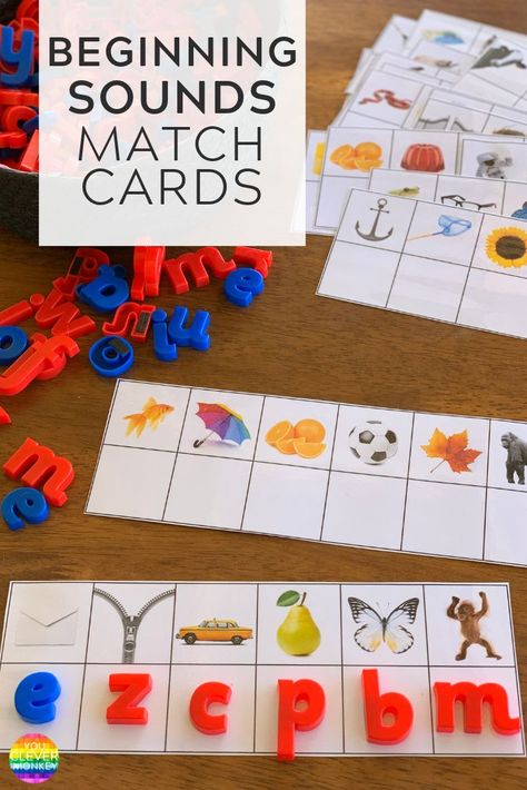 Initial Sounds Match Cards | you clever monkey Initial Sounds Games, Alphabet Games For Kindergarten, Initial Sound Activities, Eyfs Phonics, Hands On Learning Activities, Teaching Letter Sounds, Beginning Letter Sounds, Letter Sound Activities, Sound Activities