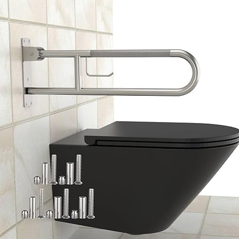 Amazon.com: Toilet Grab Bar 30.3 Inch, Munzong U Shaped Anti-Slip Support Rail, Flip-Up Bathroom Grab Bar with Paper Holder, Stainless Steel Knurled Handicap Safety handrails for Elderly Disabled Pregnant : Health & Household Handicapped Bathroom Ideas, Bathroom Grab Bars, Safety Grab Bars, Shower Grab Bar, Toilet Handle, Stainless Steel Handrail, Grab Bars In Bathroom, Bathtub Walls, Grab Bar