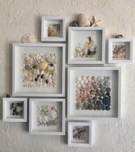 Themed Bedroom Ideas, Seashell Art Diy, Shell Display, Deco Marine, Beach Themed Bedroom, Seashell Wall Art, Seashell Projects, Shells Diy, Sea Shell Art