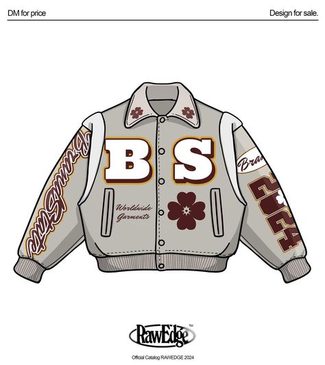 Y2k Varsity Jacket, Clothing Brand Mockup Design, Varsity Jacket Template, Varsity Jacket Mockup, Clothing Brand Inspiration, Varsity Jacket Design, Clothing Branding Design, Graphic Design Clothing, Varsity Jacket Outfit