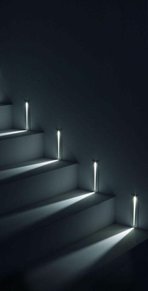 Light beams mark the way on a staircase Light Stairs, Staircase Lighting Ideas, درج السلم, Stairs Lighting, Blitz Design, Stairway Lighting, Stair Lights, Stairs Ideas, Stairway Design