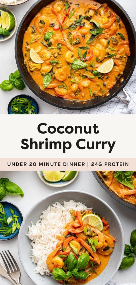 This quick and easy coconut shrimp curry comes together in less than 20 minutes making it the perfect dinner recipe for busy weeknights. Serve it over rice or quinoa for a flavorful and filling dinner. Shrimp And Rice Casserole, Easy Coconut Shrimp, Coconut Shrimp Curry, Asian Shrimp, Shrimp And Quinoa, Coconut Curry Shrimp, Shrimp Curry, Coconut Shrimp Recipes, Curry Recipes Easy