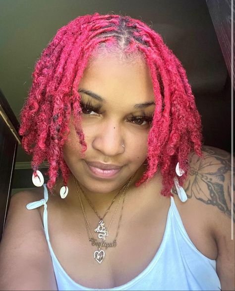 Pink Starter Locs, Colorful Hair Black Women, Pink Locs Black Women, Locs Hair Color Ideas, Locs Hair Color, Aesthetic Locs, Locs Color Ideas, With Pain Comes Strength, Pink Locs