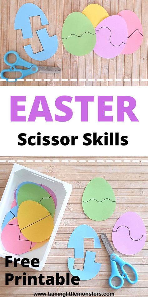 Easter Scissor Skills - Fine Motor Activity for Kids. Cut the easter eggs and develop fine motor skills. Perfect for toddlers and preschoolers. #easter #finemotor #freeprintable #toddler #preschool Ecfe Ideas, Easter Activities For Preschool, Easter Lessons, Preschool Easter, Easter Crafts Preschool, Fine Motor Activities For Kids, Fine Motor Activity, Easter Preschool, Easter Activities For Kids