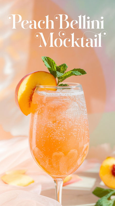 "Discover the ultimate Peach Bellini Mocktail recipe, a delightful addition  to your summer gatherings! This non-alcoholic cocktail is perfect for those  seeking refreshing drink recipes that are both fruity and fun. With easy  mocktail ideas like this, you can impress your guests with delicious summer  mocktails that everyone will love. Enjoy this tasty fruity beverage recipe  that captures the essence of summer in every sip!" Zero Sugar Mocktails, Virgin Drinks Non Alcoholic Recipes, Fruity Mocktail Recipes, Nonalcoholic Cocktails Recipes, Fancy Non Alcoholic Drinks Easy, Non Alcoholic Shirley Temple, Fun Mocktails Non Alcoholic, Girly Mock Tails, Mocktails Peach