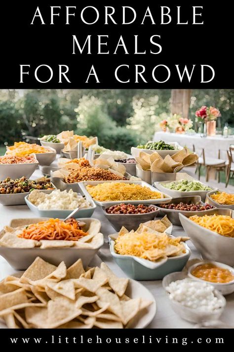 Are you having a large group of people or a get-together at your home soon? Here are some affordable meals for large groups! Easy Large Group Meals, Dinner For Group, Meals For Large Groups, Large Party Food, Affordable Meals, Group Dinner, Large Group Of People, Large Family Meals, Large Group Meals